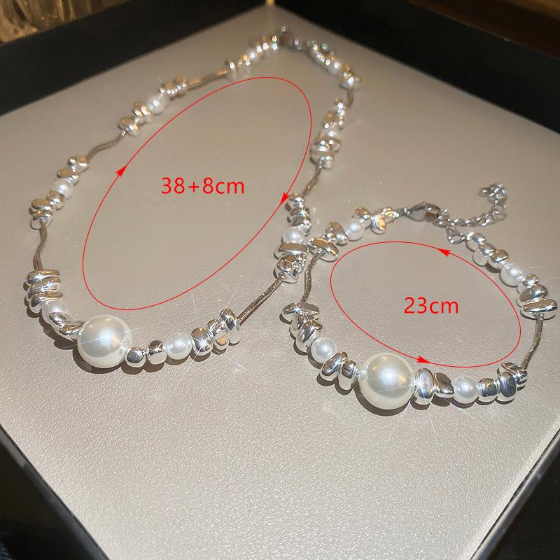 Irregular Broken Silver Pearl Necklace Bracelet For Women Girls Temperamental Geometric Jewelry Gift