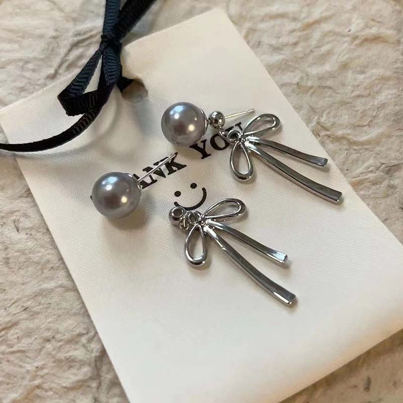 Náušnice pecky z imitace perel pro ženy Temperamentní náušnice s mašlí a střapcem Korejský trendy estetický design Svatba Šperky do uší