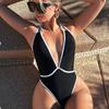 New Arrival Sexy, Best Selling Black White Strappy One Piece Swimsuit with Cutouts 0854