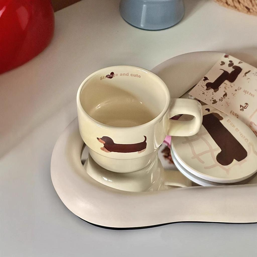 Keramický hrnek vysoké hodnoty Originální kreslený Štěně Naskládaný šálek na kávu Snídaňová klobása Roztomilý