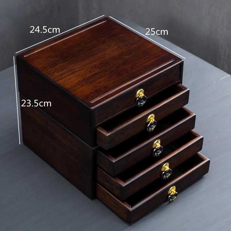 MultiLayer Bamboo Tea Box Drawer Storage for Tea Bags & Jewelry Decorative Desktop Organizer Home Storage Solution