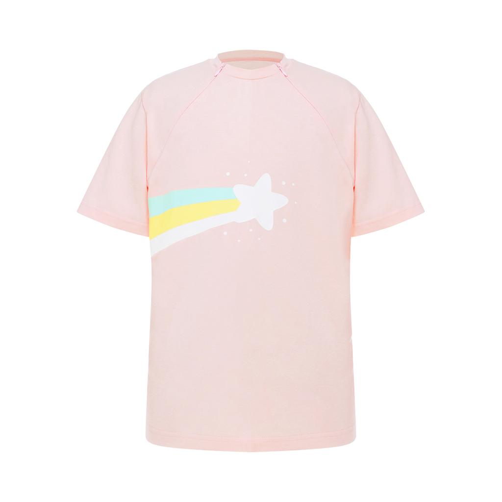 Kids Boys Girls Special Needs Adaptive Clothing Short Sleeve Rainbow Print Chest Port Access Chemo T-shirt with Zippers