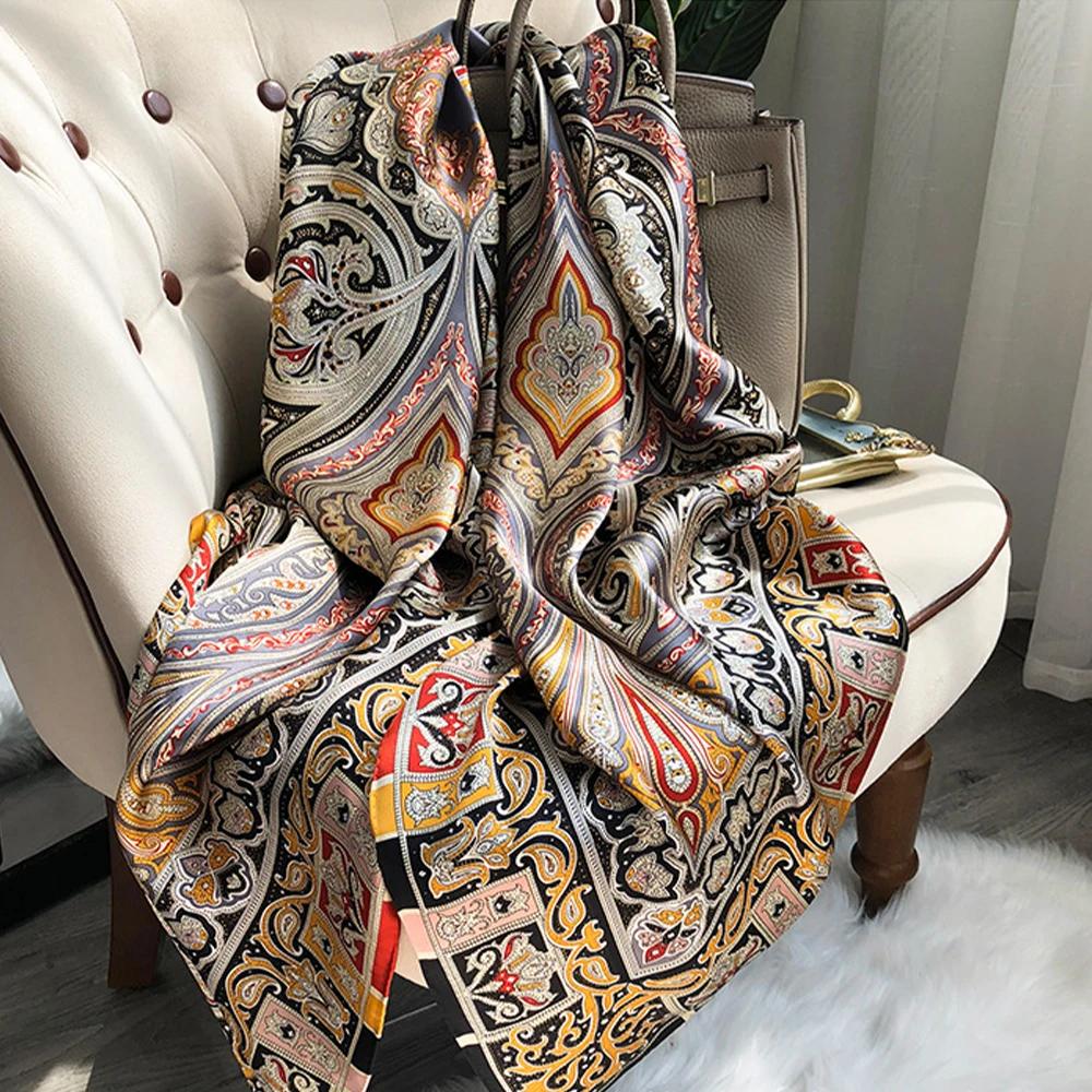 New Spring Scarf Women'S Luxury Design Scarf Silk Smooth Scarf Soft Muslim Headband Shawl Beach 85X180Cm