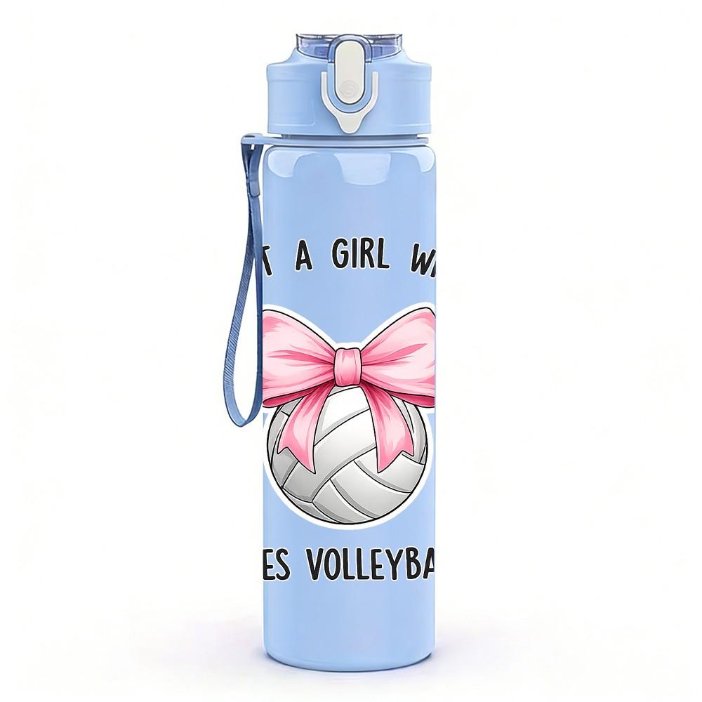 1PC Girl Volleyball Sport Bow Quote Print 750ml Color Plastic Sports Water Bottle Leakproof Flip Straw Lid Suitable for Sports Office Home Use