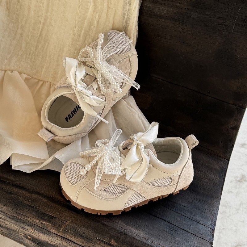 

Fashion Girls Sneaker 2025Spring New Kids Mesh Shoes Soft Soled Comfort Girls Casual Shoes Simple Child Sports Shoe Zapatillas 22insole14.5cm бежевый