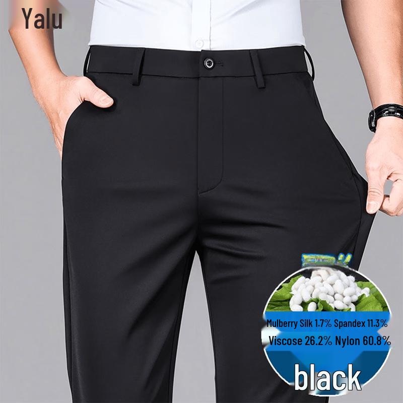 Yalu Men s Lightweight Ice Silk Straight-Leg Business Casual Pants 38 чёрный