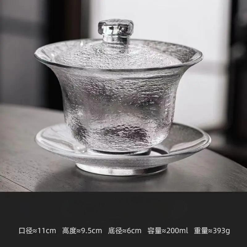 

200ml handmade heat-resistant glass covered bowl Japanese style minimalist travel tea set 200ml