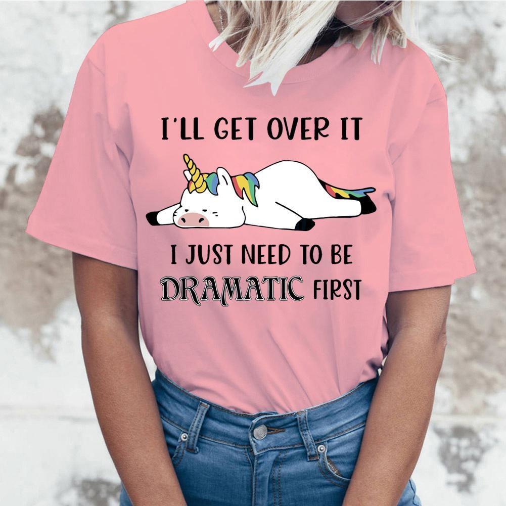 T-shirt da Donna con Stampa Unicorn Get Over It Estate Manica Corta Girocollo Carina Larga Top Creativi Personalizzati