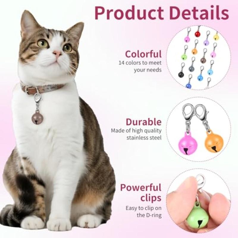 14 Pcs Pet Bell, Small Dog Collar Bell with Key Rings Clasps Cat Collar Charms Pet Pendant Accessories for Small Animal Dog Goa