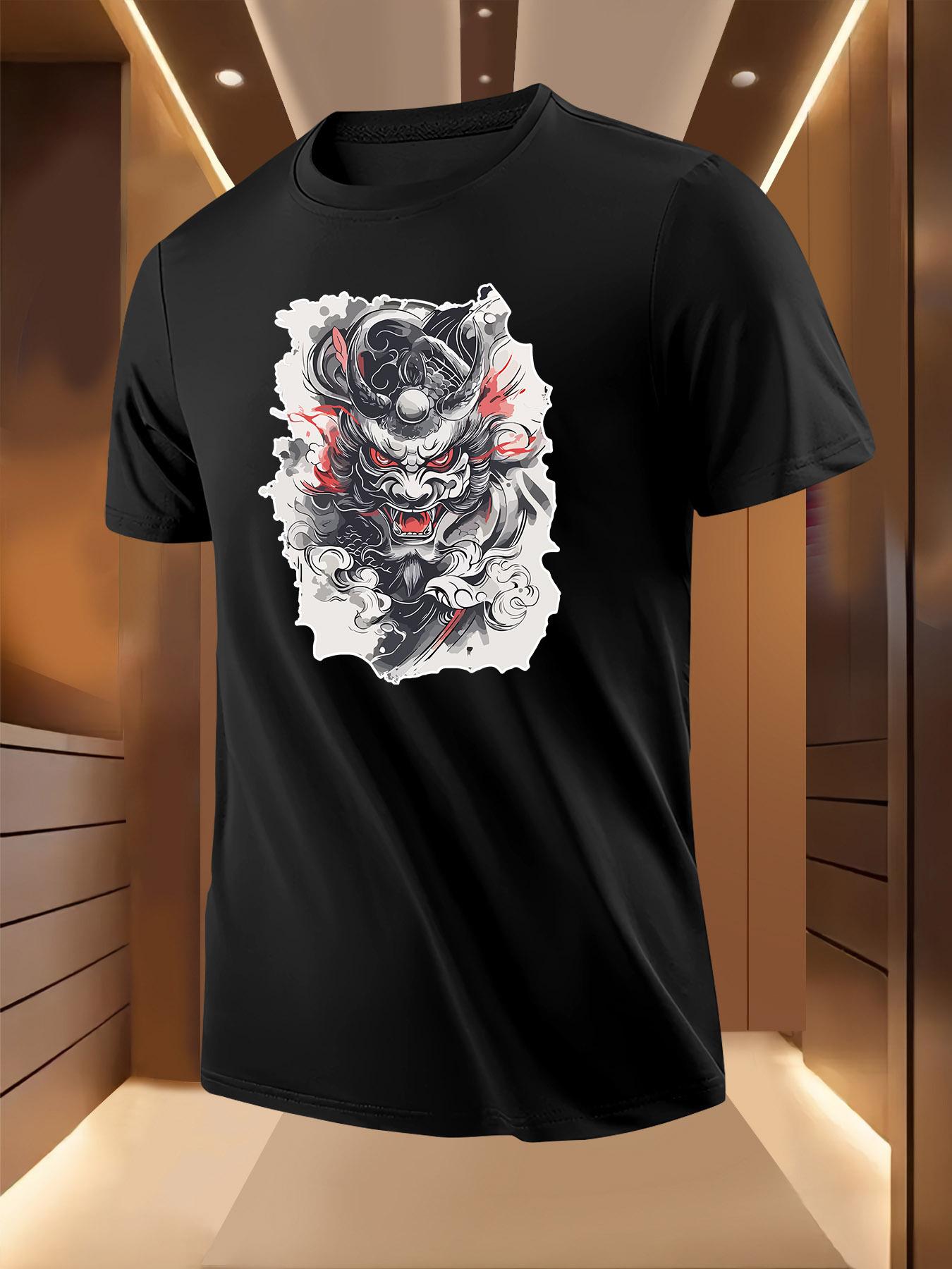 Japanese Oni Demon Graphic Tshirt - Light Yellow Breathab... XXXXL