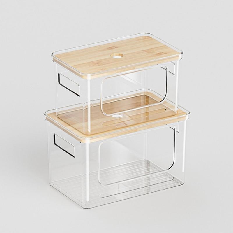 Clear Plastic Waste Bag Dispenser Organizers Featuring User Friendly Bamboos Cover And Spacious Design