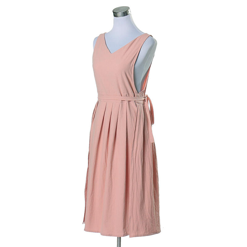 Однотонный льняной фартук Алиса (розовый)