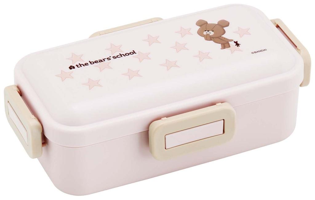 Skater Bento-Box, 530ml, Einlagig, Hergestellt in Japan, Auslaufsicher, 4-Punkt-Verschluss, Spülmaschinen- und Mikrowellengeeignet, Design "The Bears' School, Cocoa",