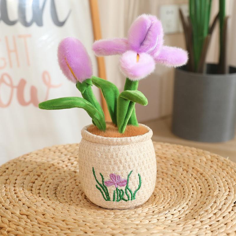 30cm Iris Potted Plant Simulated Plant Stuffed Plush Toys Flowerpot Desktop Ornaments Mother’s Day Gifts For Spring Home Decor