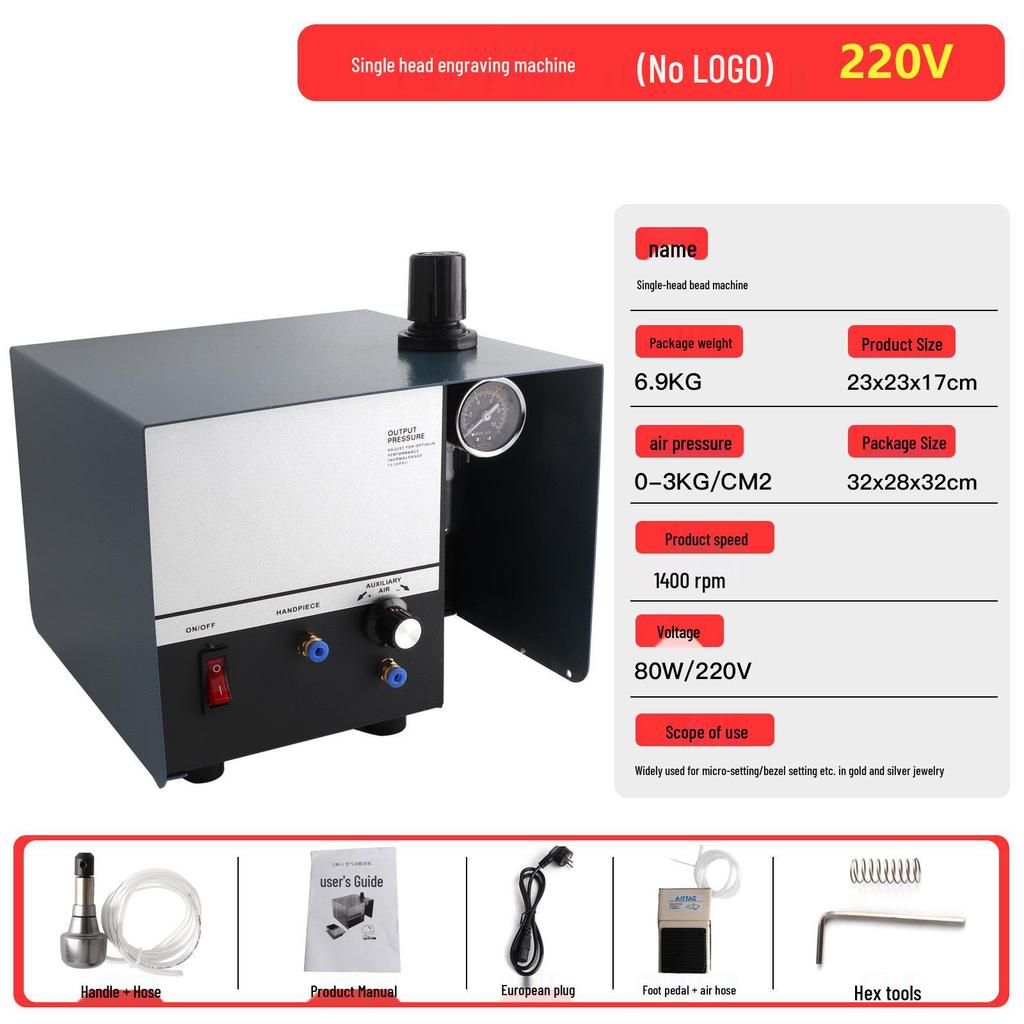 Double-Head Pneumatic Engraving Machine for Jewelry, Beading, and Inlay on Gold, Silver, and Copper.