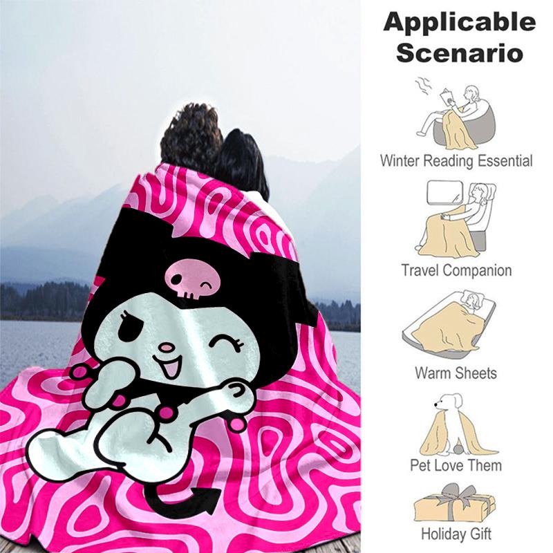 1pc Blanket Sanrio Kuromi1 Print Design, Lightweight Blanket for Sofa, Bed- Soft &Warm, Gift for All Seasons like Christmas, Halloween