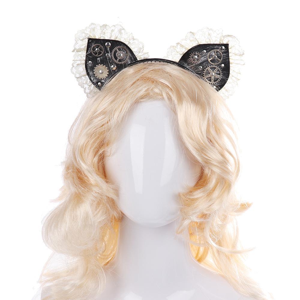 Halloween, Carnival, Party Decoration, Cat's Ears,cat-ear Shaped Bread, Hair Band, Vintage Lace Lace, Gothic Punk Hair Band