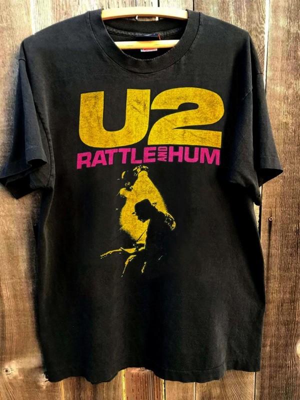

80s U2 Rattle and Hum Rare Design Black T shirt Classic tee NH25454 Unisex T-Shirt XXL