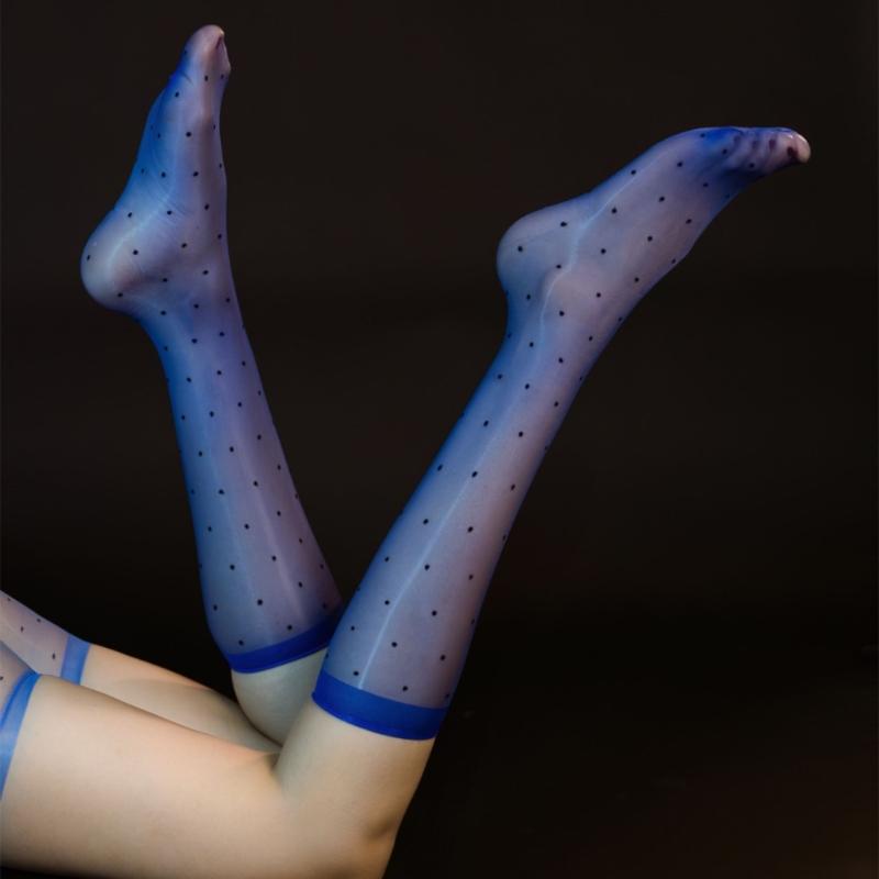 Vintage Dot Pattern Shimmery Silky Sheer Long Socks Fashionable Sexy Shinning Oil Stockings for Women Club Party Hosiery