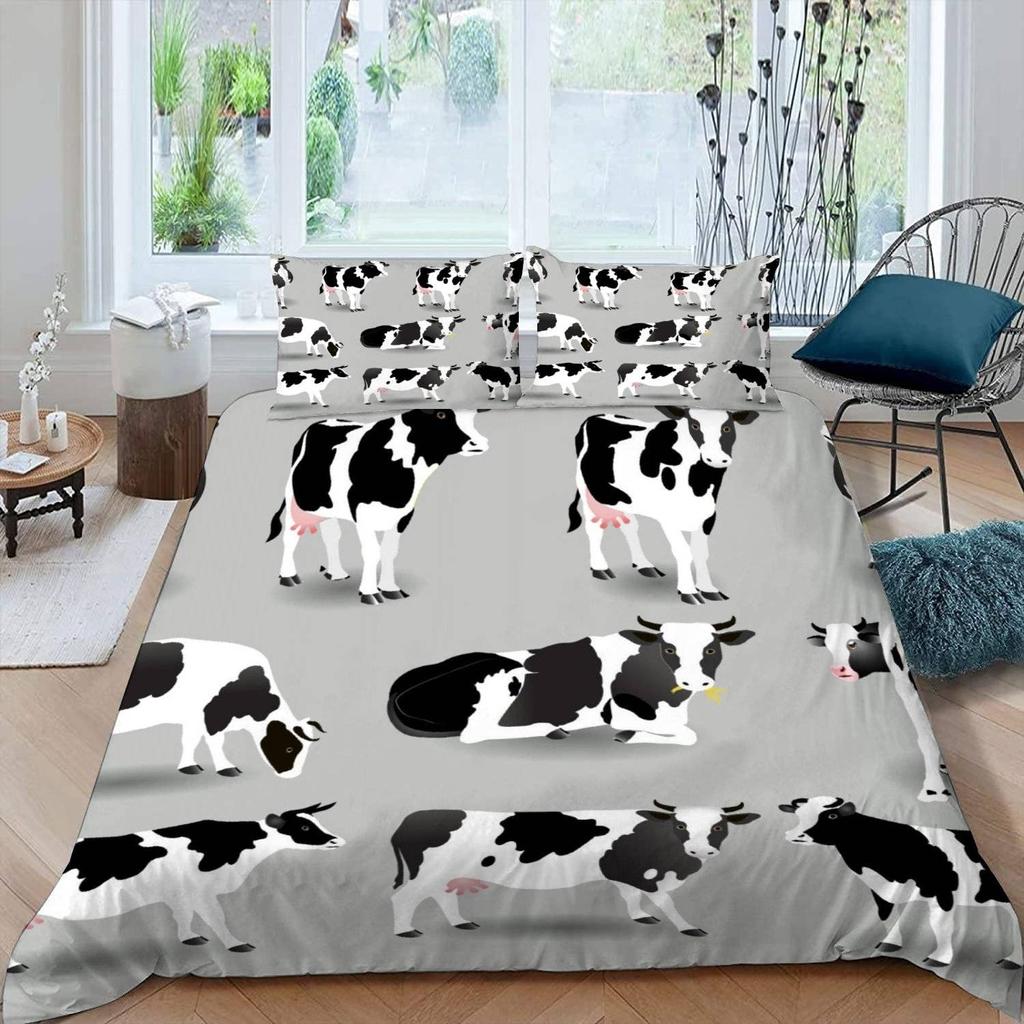 Kuh Bettbezug Set Twin King Size Liebliches Bauernhaus Tier Bettwäsche Set Mikrofaser Bettdeckenbezug Für Teenager Erwachsene Zimmerdeko