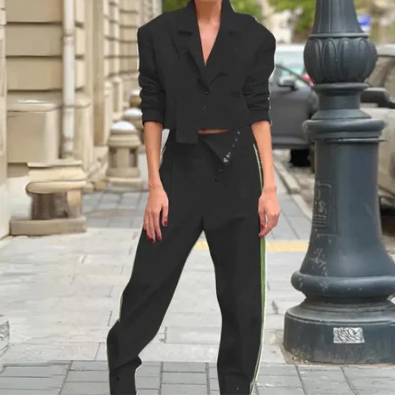 2023 Autumn Solid Color Lapel Blazer and Trousers Set