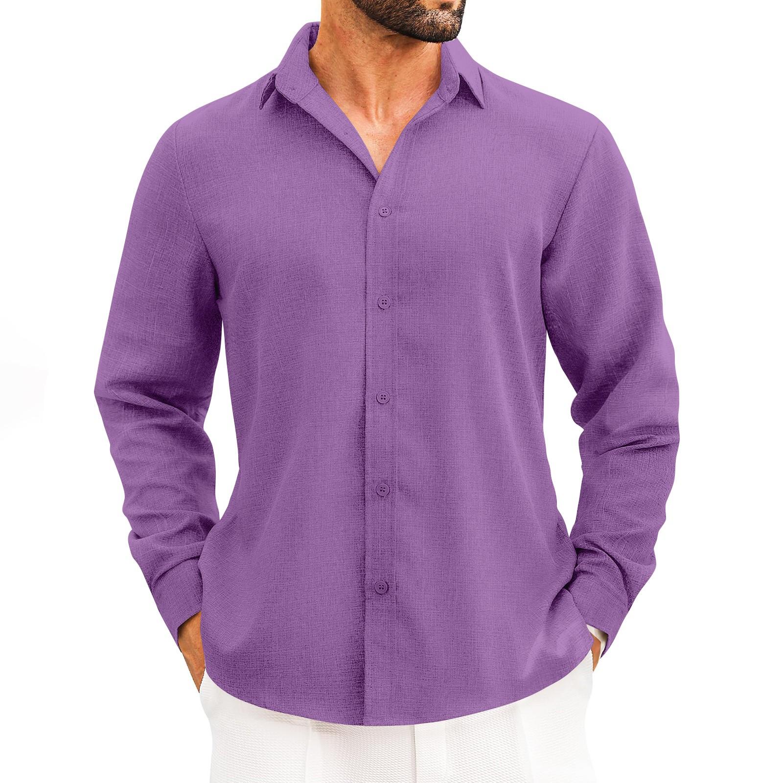 

Four Seasons Длинный рукав V-образный вырез свободная рубашка Весенние пуговицы однотонный хлопок пенька морской кардиган рубашка мужская XXXXXL фиолетовый