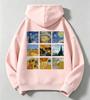 Best-selling classic art painting, 9-panel patterned checkered print casual long-sleeved hooded children's pullover shirt