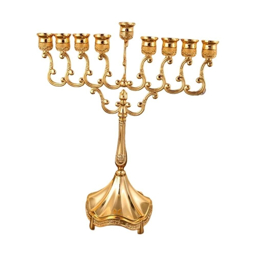 9 Branches Head Hanukkah Menorah Candle Stand Table Home Decor Tabletop Candle Holders Hotel Props Metal Candlestick Holder золотой