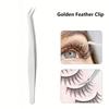 Stainless Steel High-Precision Grafting Eyelash Tweezers with Golden Feathers - Professional Makeup Tool for Synthetic Hair