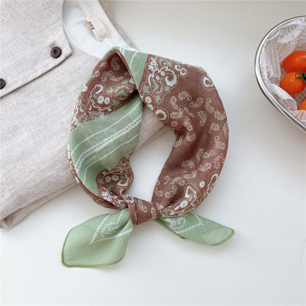 Floral Cotton Linen Print Scarves Cashew Square Handkerchief Simple Small Square Scarf  Outdoor