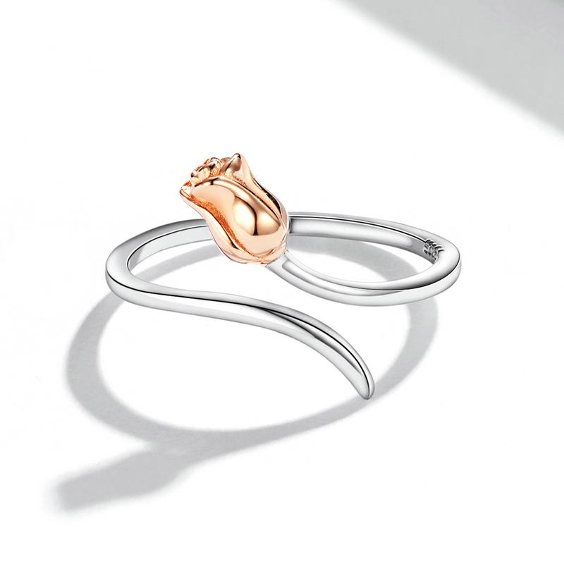 Bamoer Justerbar Rose Finger Rins 925 Sterling Sølv Vintage Platinum Ring for kvinner Romantisk Valentinsdag gave