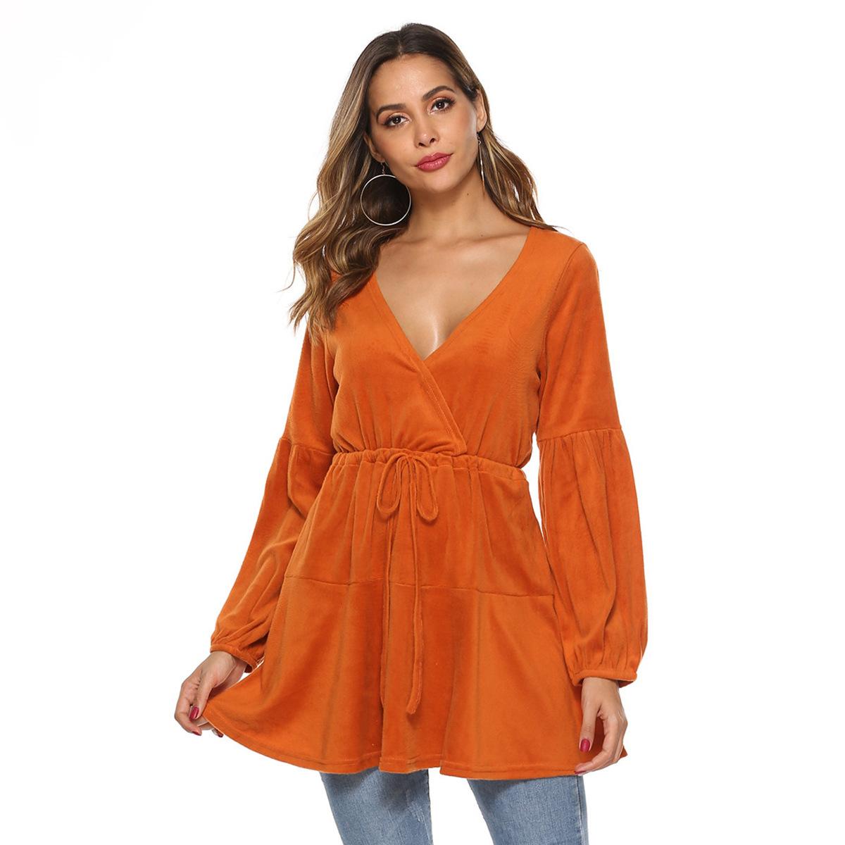 

Женский плюшевый топ с длинными рукавами и V-образным вырезом XL оранжевый