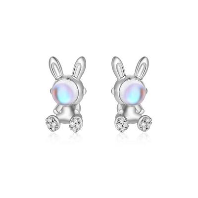 Boucles d'oreilles à tige en forme de lapin pour femme, design de niche, style coréen, petites et mignonnes, en pierre de lune