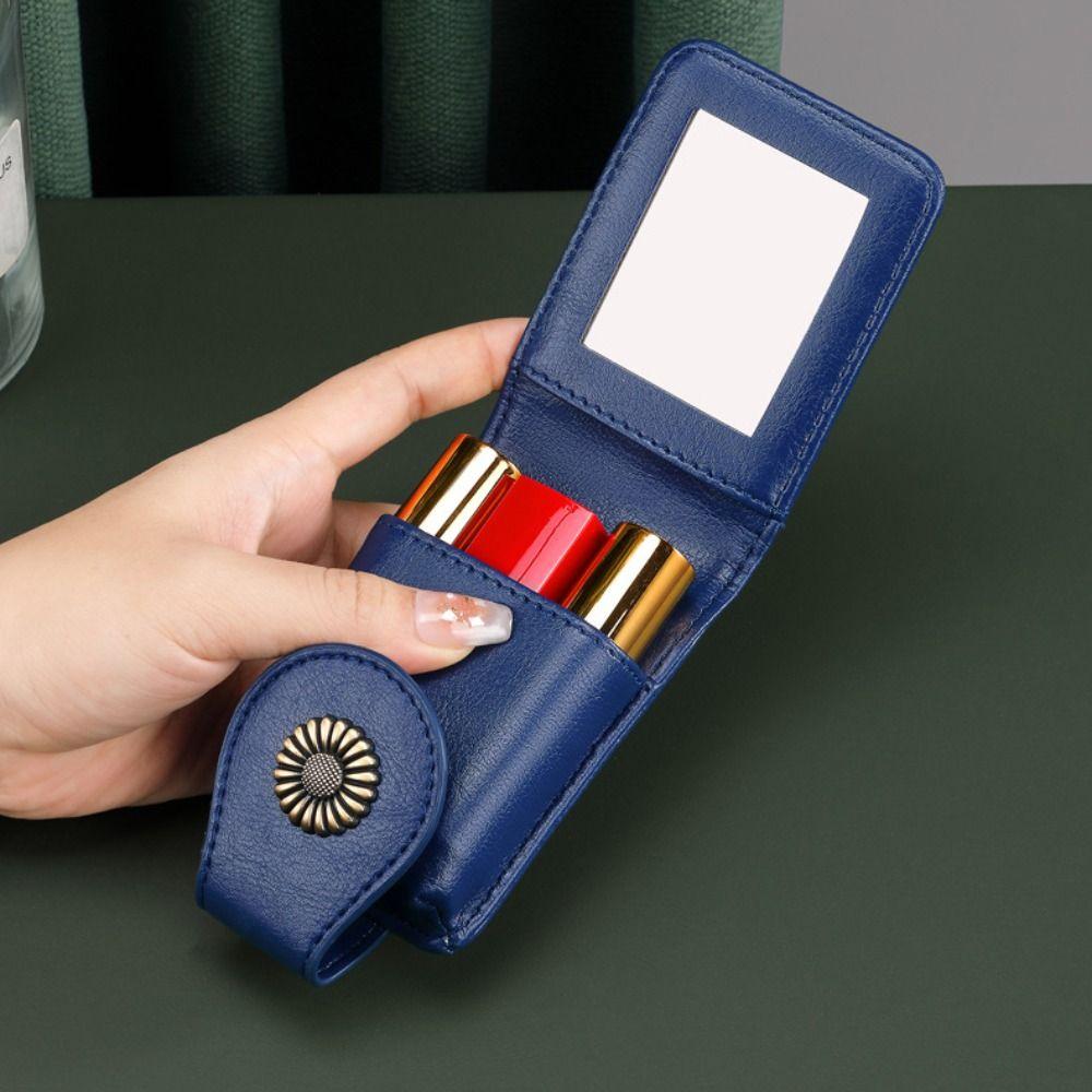 with Makeup Mirror Makeup Bag with Mirror PU Leather Portable Lipstick Organizer  Outdoor