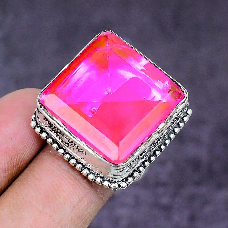 Natürlicher Rosa Rubellit Edelstein 925er Sterling Silber Schmuck Ringgröße 7 ETC-14866