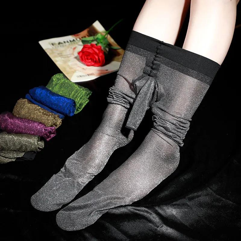 Gold Und Silber Glänzend Herren Sexy Strümpfe 10D Hell Seidenstrumpfhose Leuchtend Sex Flirten Party Strumpfwaren Socken Transparent Strumpfhosen Schwul