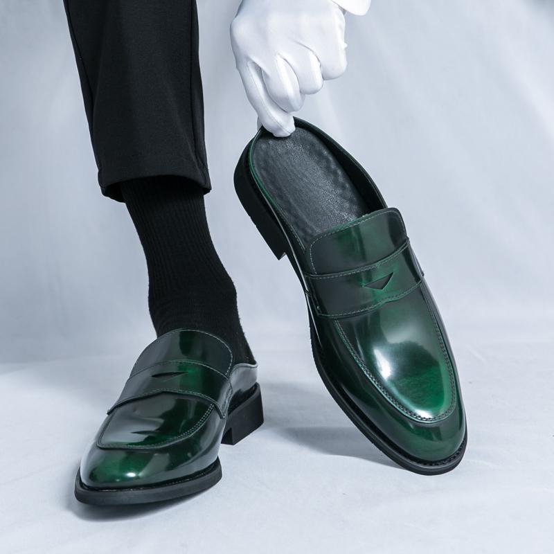 Luxury Brand Trend Green Men's Home Flat Shoes Office Business Casual Shoes Men's Leather Pointed Dress Shoes Free Delivery