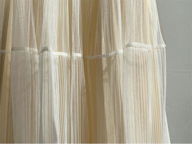 Elegant High-Waist Pleated Mesh Midi Skirt for Women - Summer Style