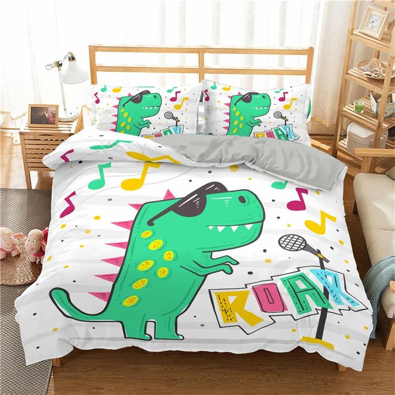 Cartoon Dinosaur Duvet Cover for Kids Boys Girls Wildlife Animal Print Polyester Quilt Cover Bedroom Decor Gift