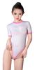 SC Freya Student Gymnastics Short High Leg Leotard, Cute, Sleeve, 3-Tier Hook-and-Crotch, (Pink)