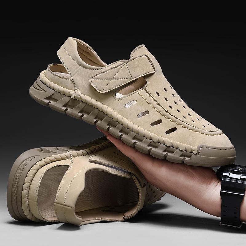 Fashion Men's Leather Sandals Leather Summer Breathable Casual Beach Shoes Man Outdoor Walking Sports Shoes Non Slip Hand Made Sandalias