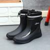 Fashion 2024 Rain Boots Men's Waterproof Drawstring Rain Shoes Velvet Padded Suit Warm Non-Slip Flat Fashion Take-out Rider Rain Boots