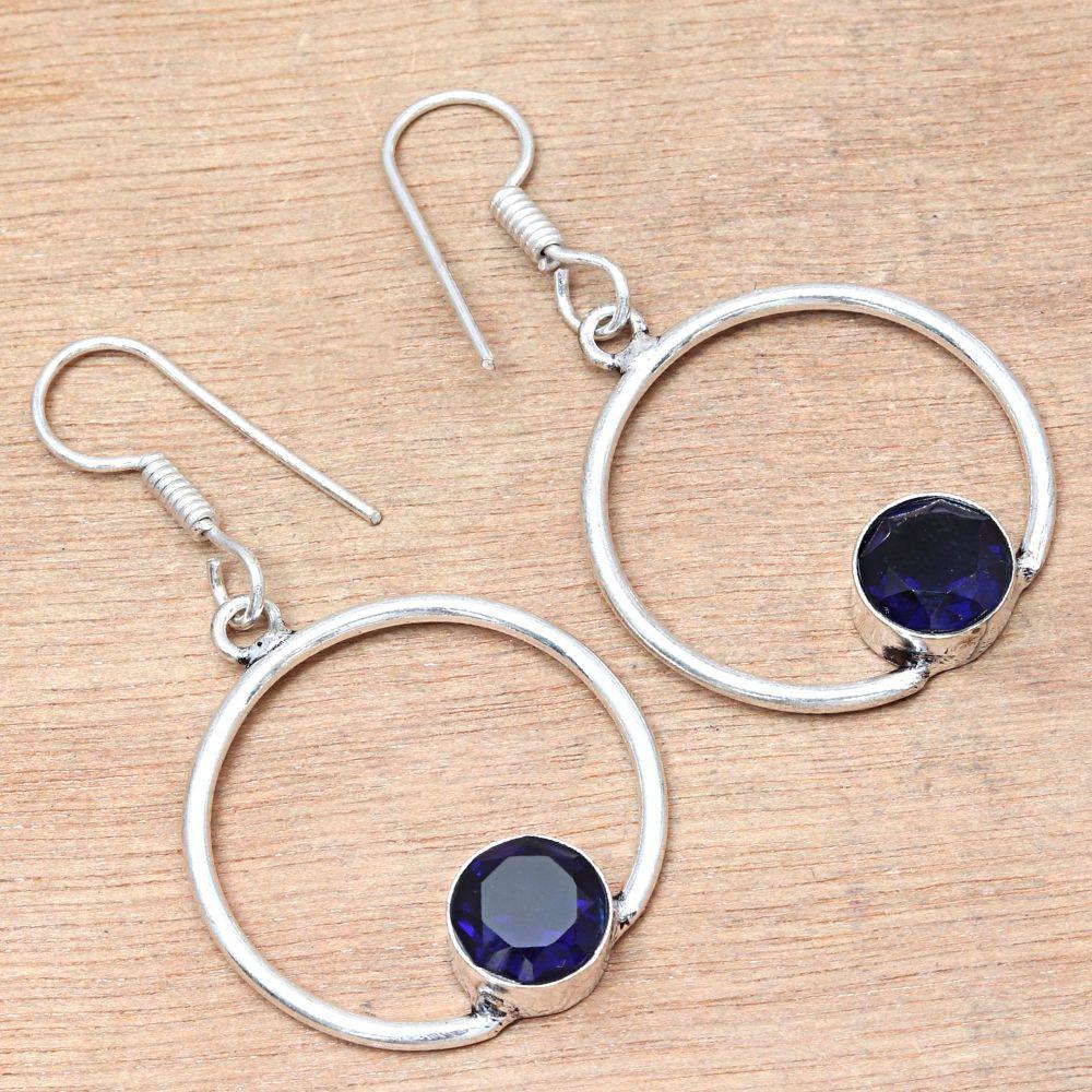 Black Spinal Gemstone Handmade Gift For Her Silver Jewelry Earrings 1.5''