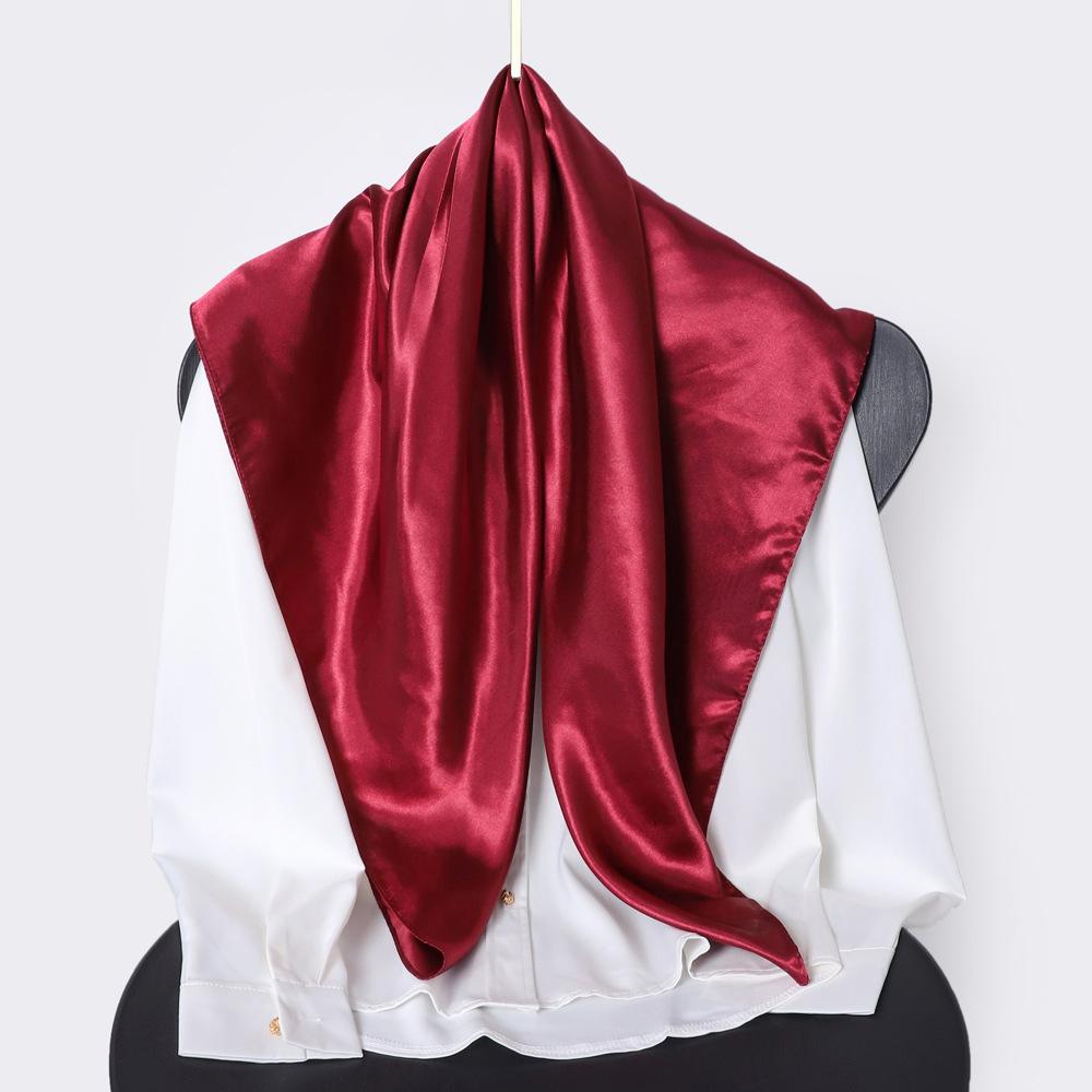 Classic Solid Colour Silk Scarf Women's Trendy Peplum Shawl Simulation Silk Wrap Turban 90cm Square Scarf