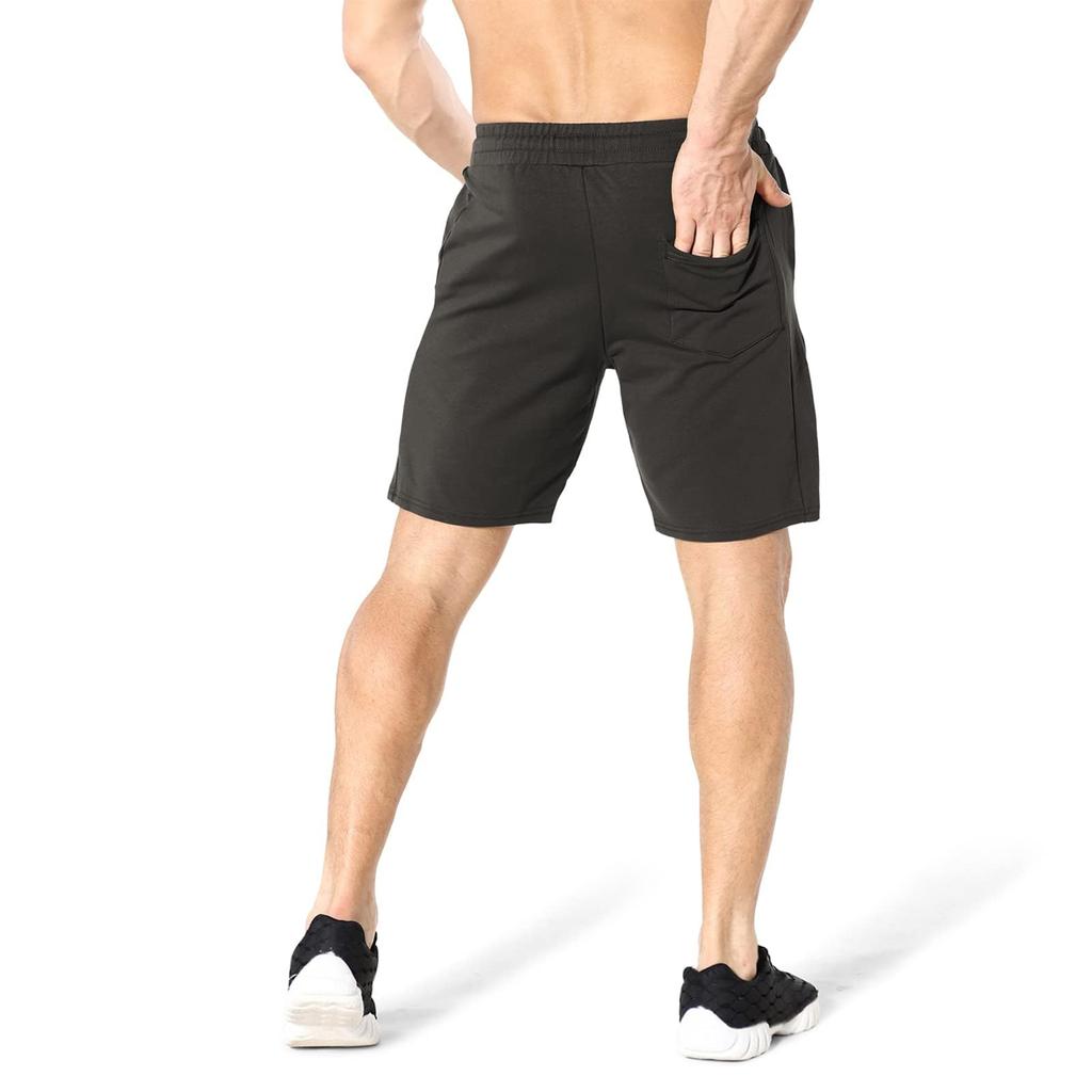 Breathable and Stretch Training Shorts for and Running Size Men's Sports, Workouts, (Black/Olive Gray, M)