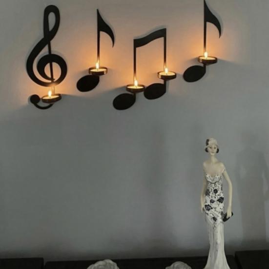 Black Music Note Wall Sconce Metal Wall Mounted Candle Holder Musical Symbol Tea Light Holder Rack for Living Room Dining Room