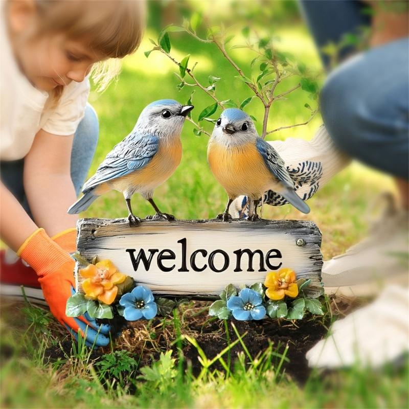 Creative Bird Welcome Sign Garden Decors Stake Handcrafted PVC Art Stake For Outdoor Festival Event Yard Decoration