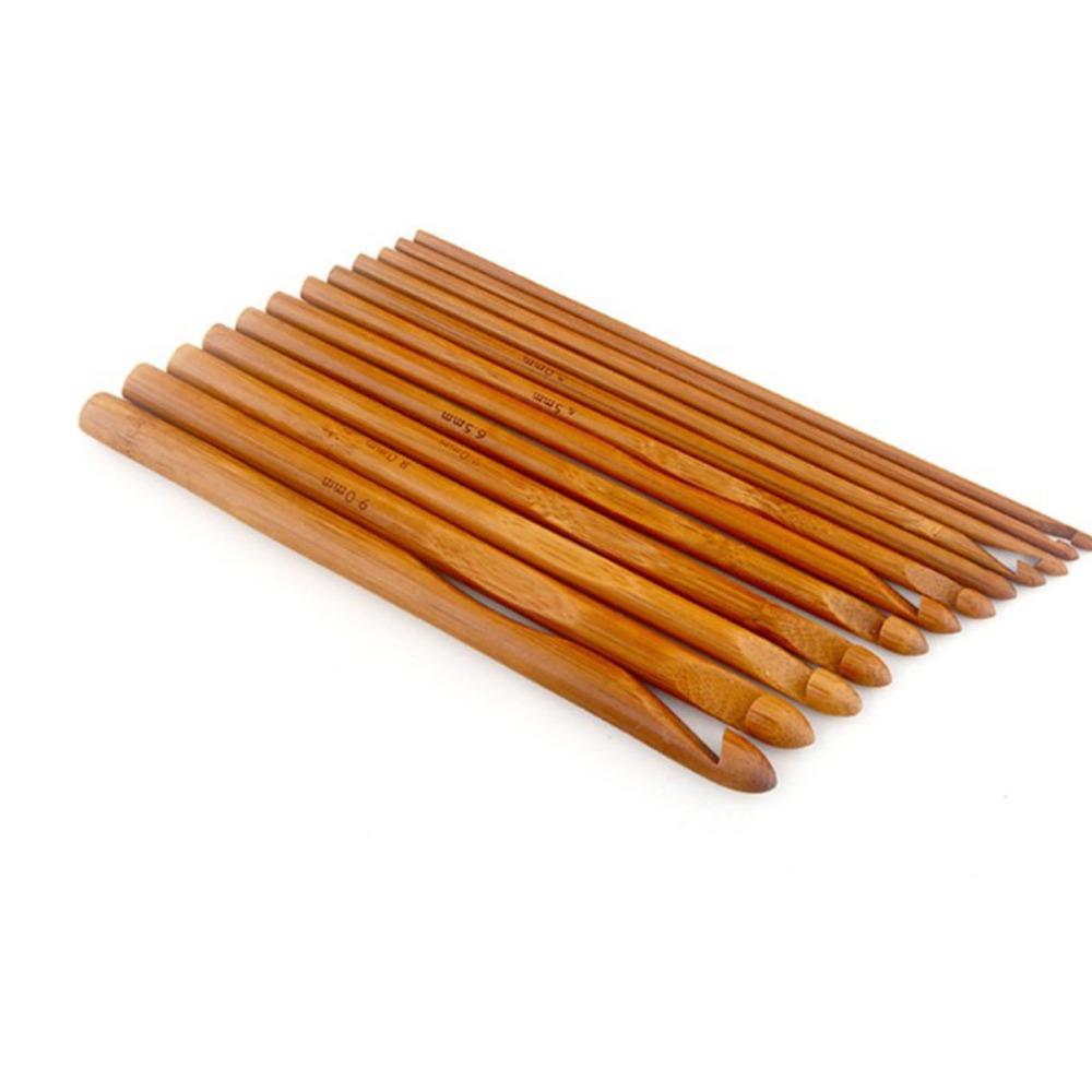 12 Pcs Ergonomic Handle Knitting Needles Carbonized Bamboo Bamboo Crochet Hooks For Handmade DIY