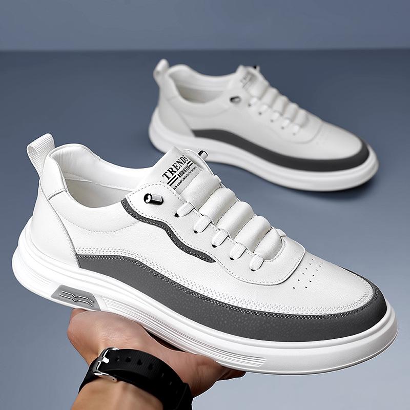 

Board shoes men s trend new Korean version of little white shoes breathable lazy leather shoes 38 белый