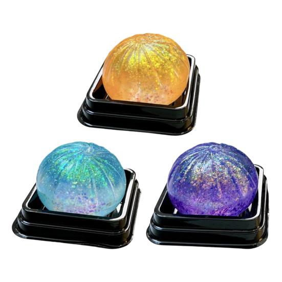 Clear Steamed Bun Toy with Glitter Stress Relief Slow Rising Simulated Bun Sensory Toy Relaxation Soft Stress Ball Bun Squeeze Fidget Toy